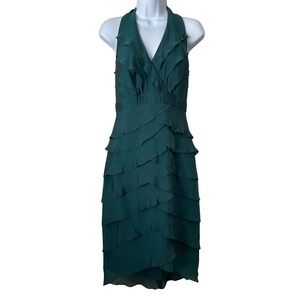 Tadashi Dress Womens 8 Petite Silk Mini Ruffle Tiered Halter Cocktail Evening